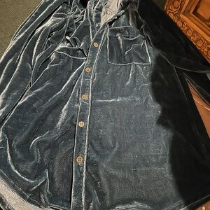Forever Blue / green Velvet Button Down Shirt